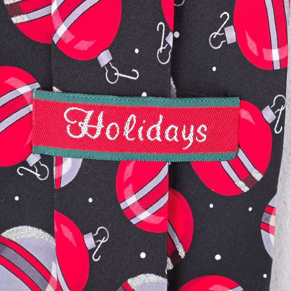 Holidays Mens Silk Necktie Christmas Ornament Glitter Festive Black Red - Picture 5 of 10